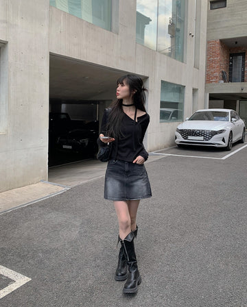 Dinto Muffler Unbalance Cardigan Set